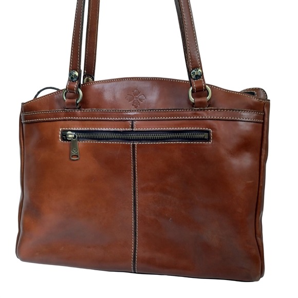 Patricia Nash Handbags - Patricia Nash Cognac Leather Tote Bag‎ Front Zip Contrast Stitching Brown